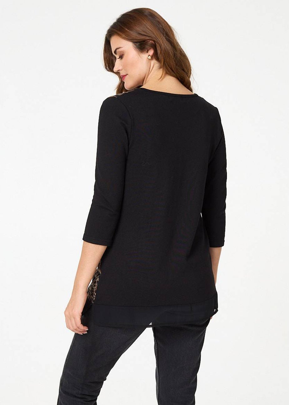 Izabel London Black Animal Print Asymmetric Tunic Top