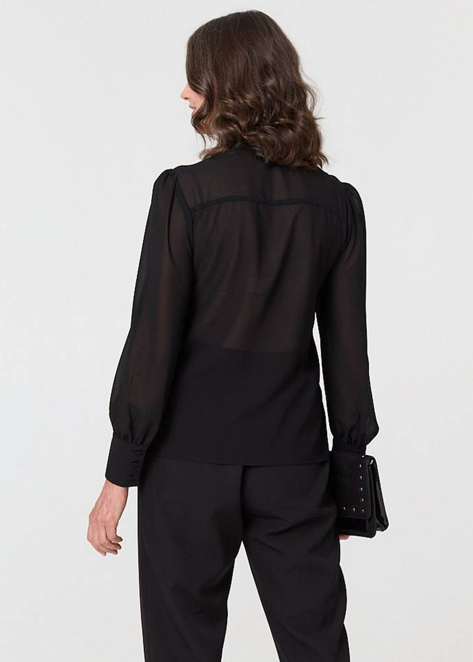 Izabel London Black Floral Lace Semi Sheer Textured Blouse