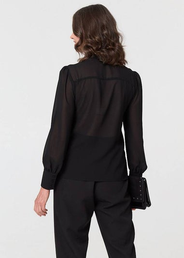 Izabel London Black Floral Lace Semi Sheer Textured Blouse