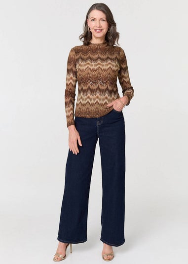 Izabel London Brown Sparkly Embellished High Neck Fitted Top