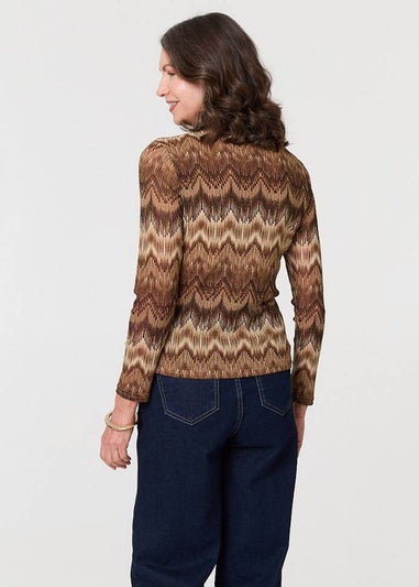 Izabel London Brown Sparkly Embellished High Neck Fitted Top