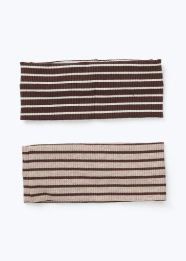 Muse 2 Pack Brown Stripe Ribbed Headbands