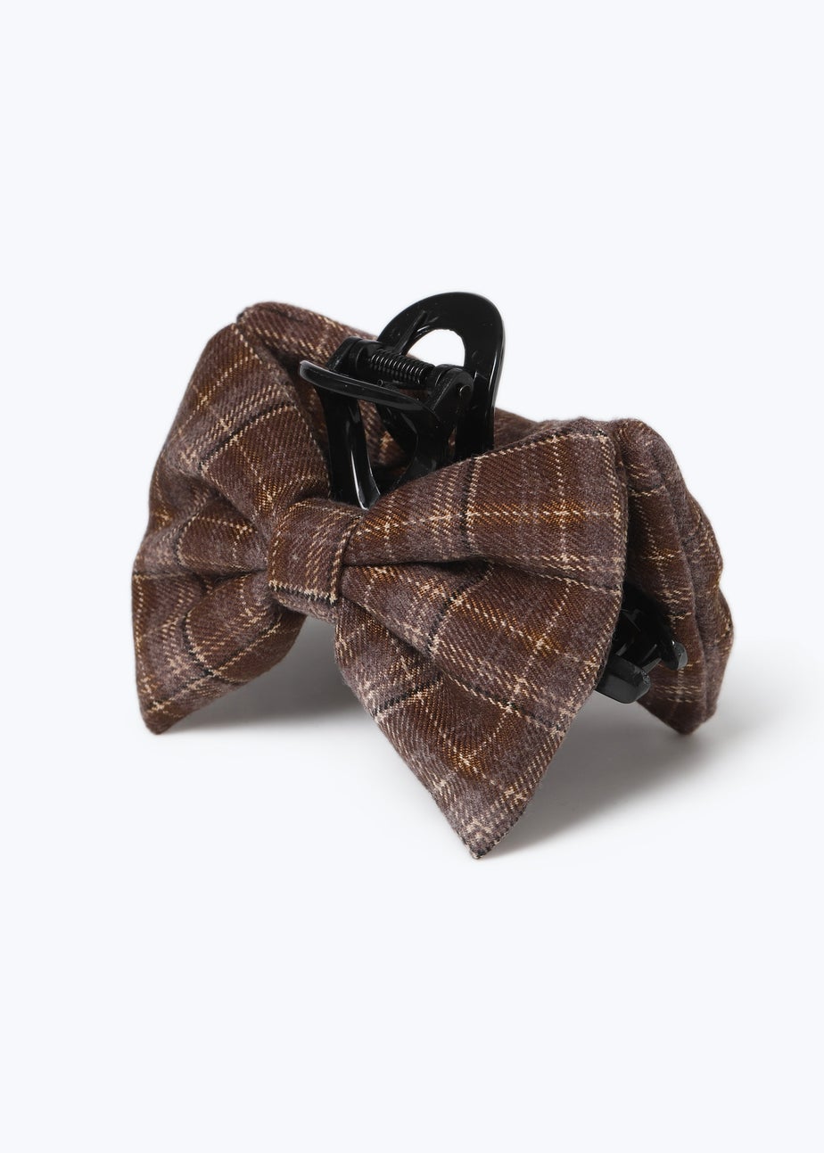 Muse Brown Check Puff Bow Claw Clip