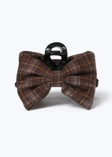 Muse Brown Check Puff Bow Claw Clip