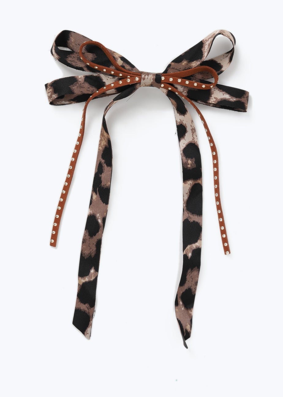 Muse Brown Leopard Studded Bow Clip