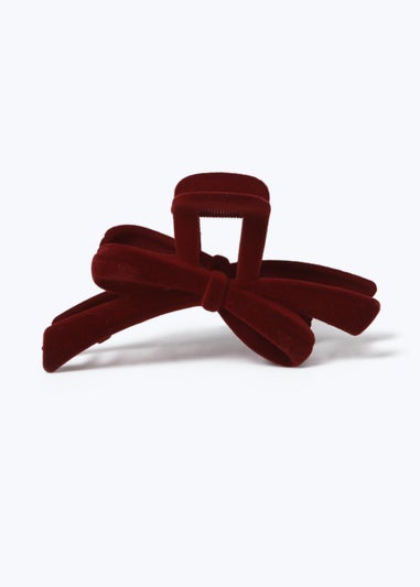 Muse Burgundy Flocked Bow Claw Clip