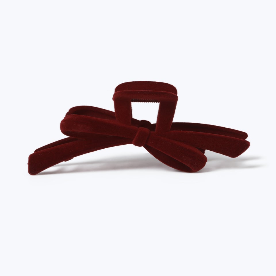 Muse Burgundy Flocked Bow Claw Clip