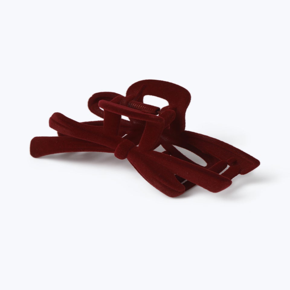 Muse Burgundy Flocked Bow Claw Clip