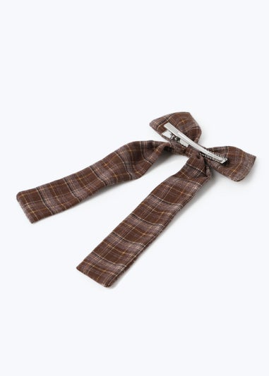 Muse Brown Check Skinny Bow Clip