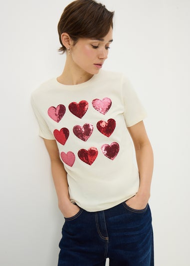 Cream Sequin Heart Mini Me T-Shirt
