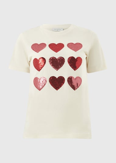 Cream Sequin Heart Mini Me T-Shirt