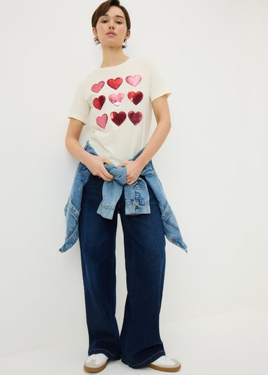 Cream Sequin Heart Mini Me T-Shirt