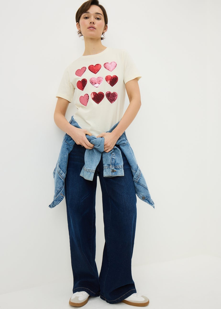 Cream Sequin Heart Mini Me T-Shirt