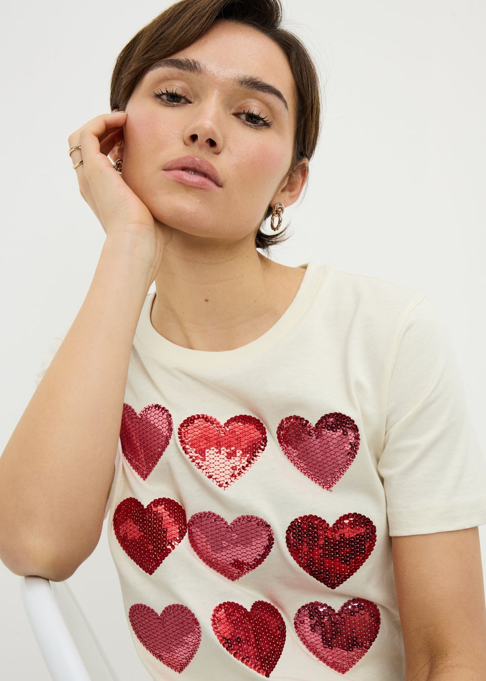 Cream Sequin Heart Mini Me T-Shirt