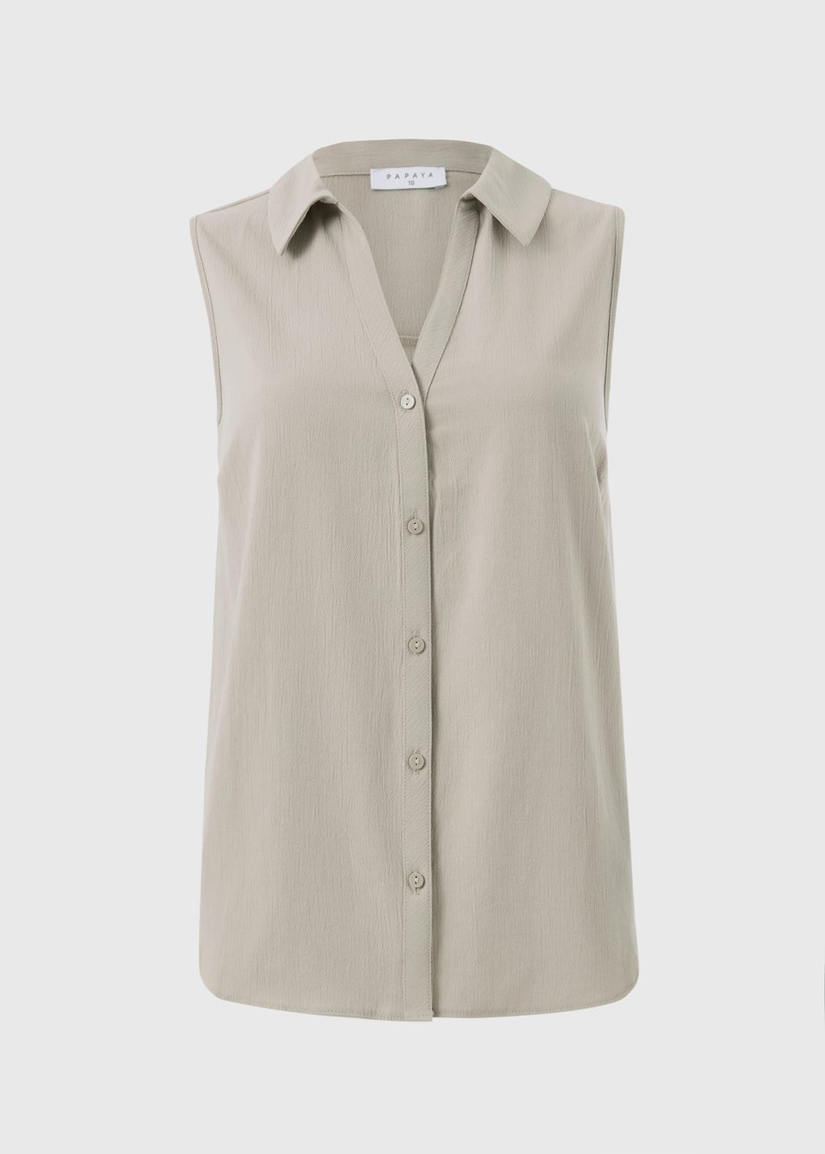 Taupe Sleeveless Clipper Blouse