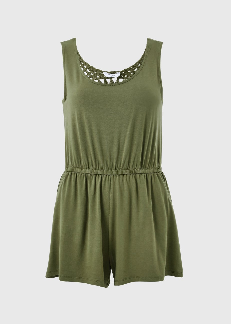 Khaki Crochet Back Playsuit