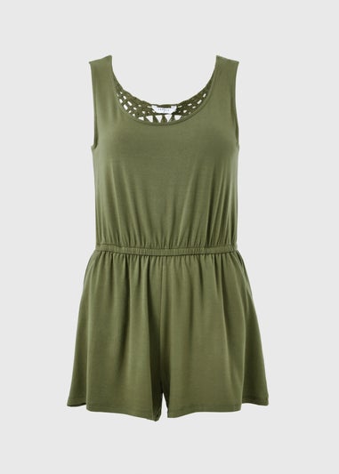 Khaki Crochet Back Playsuit