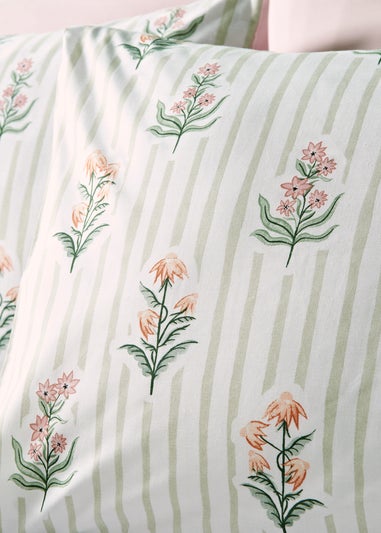 Green Flower Stamp Duvet Set