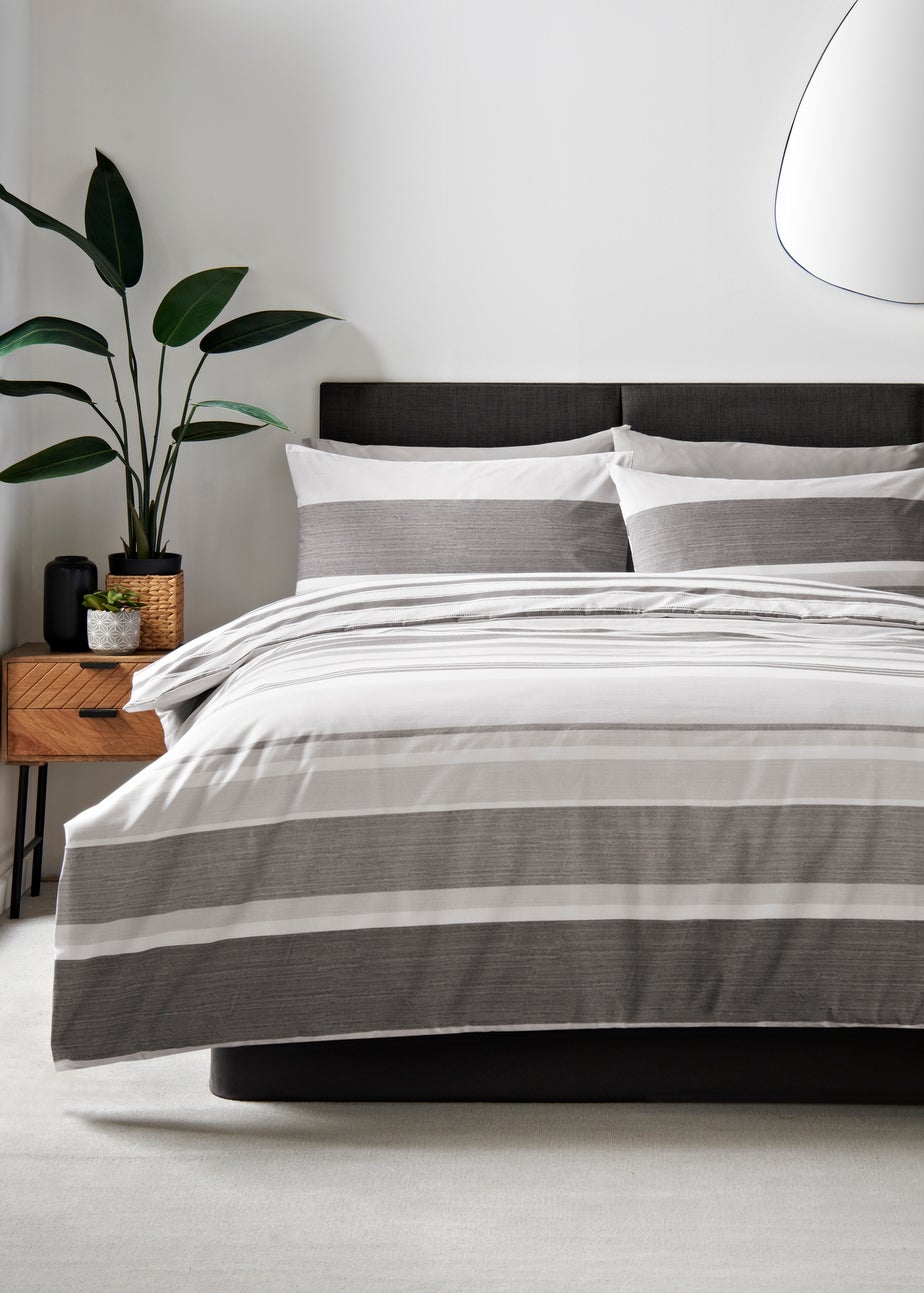 Black Textured Stripe Duvet Set