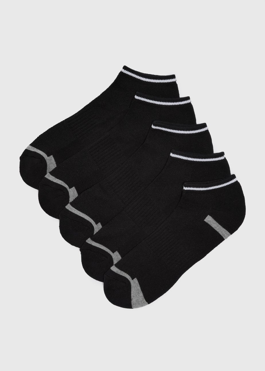 5 Pack Black Athletic Trainer Socks
