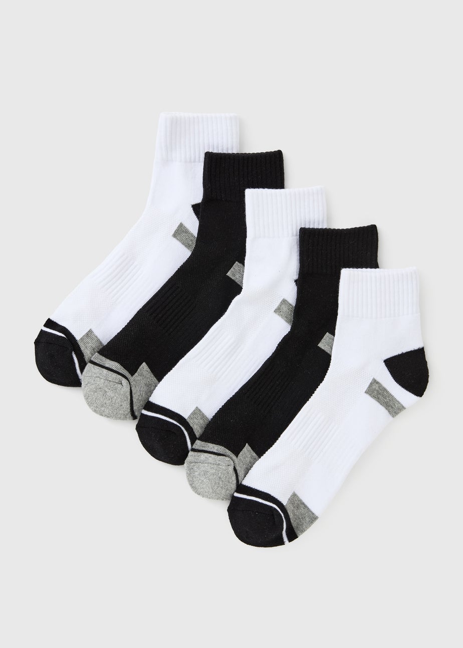 5 Pack Black & White Quarter Length Socks