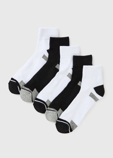 5 Pack Black & White Quarter Length Socks