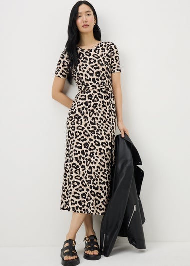 Brown Leopard Print Belted Supersoft Midi Dress