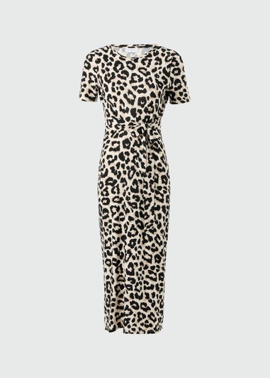Brown Leopard Print Belted Supersoft Midi Dress