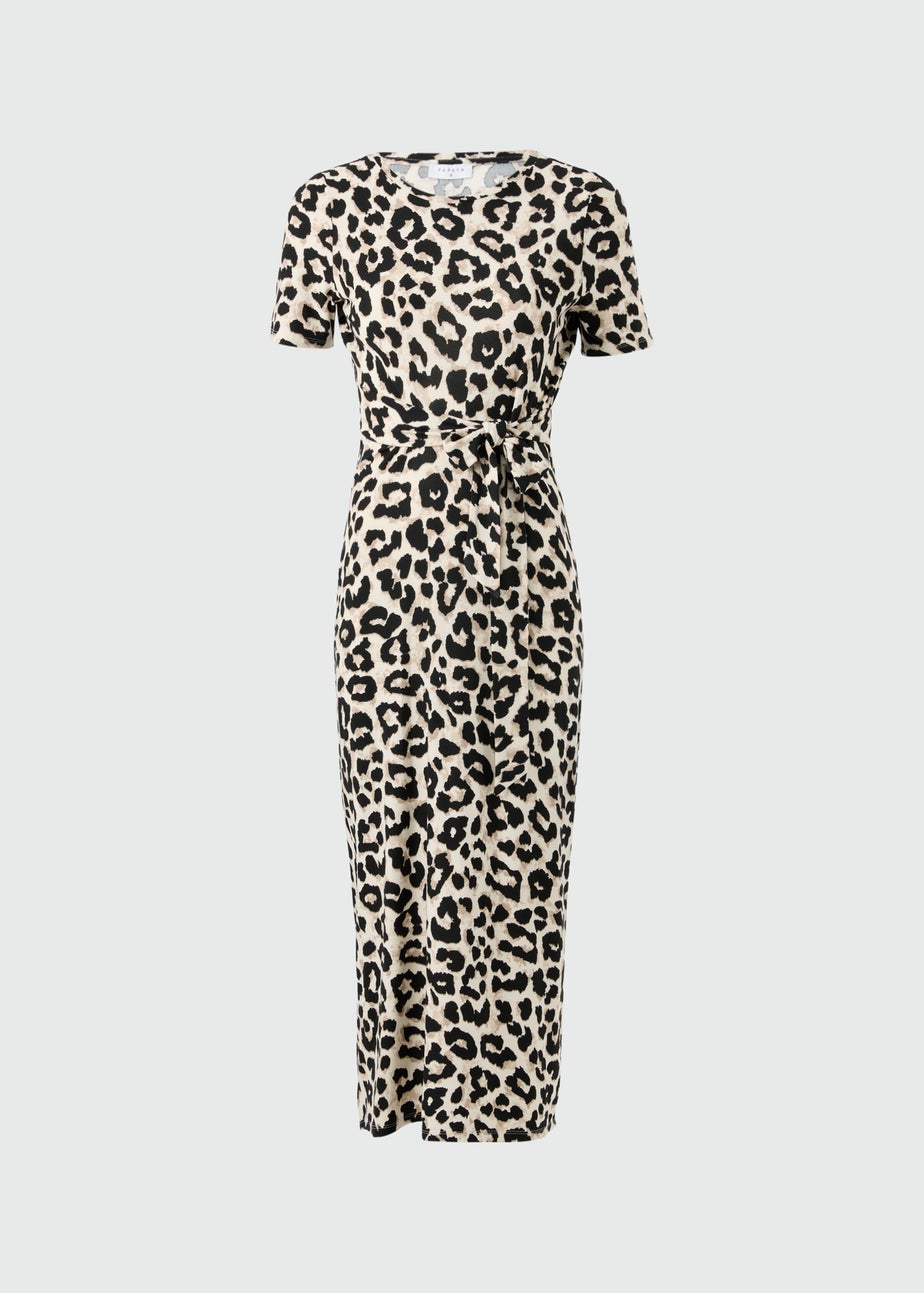 Brown Leopard Print Belted Supersoft Midi Dress