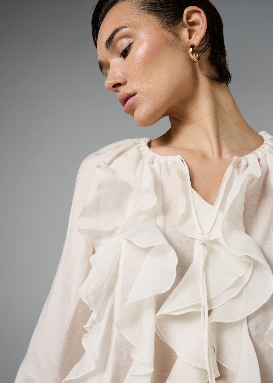 Et Vous Cream Statement Frill Blouse
