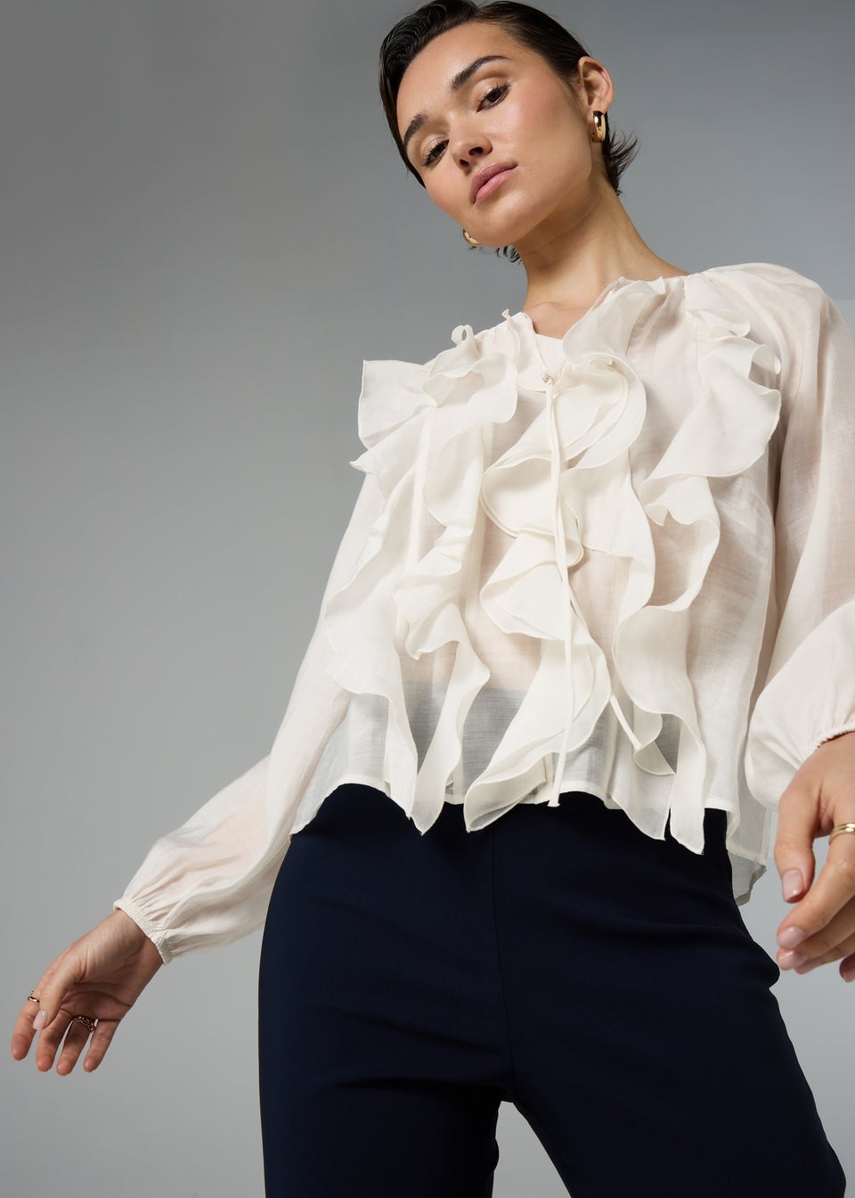 Et Vous Cream Statement Frill Blouse