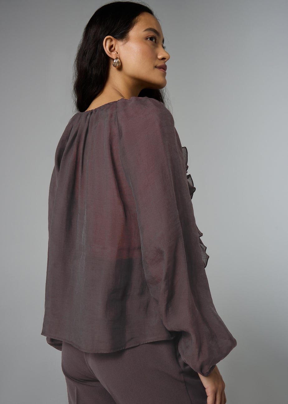 Et Vous Chocolate Brown Statement Frill Blouse