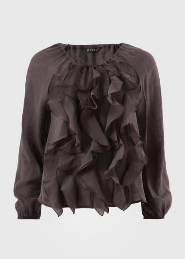 Et Vous Chocolate Brown Statement Frill Blouse