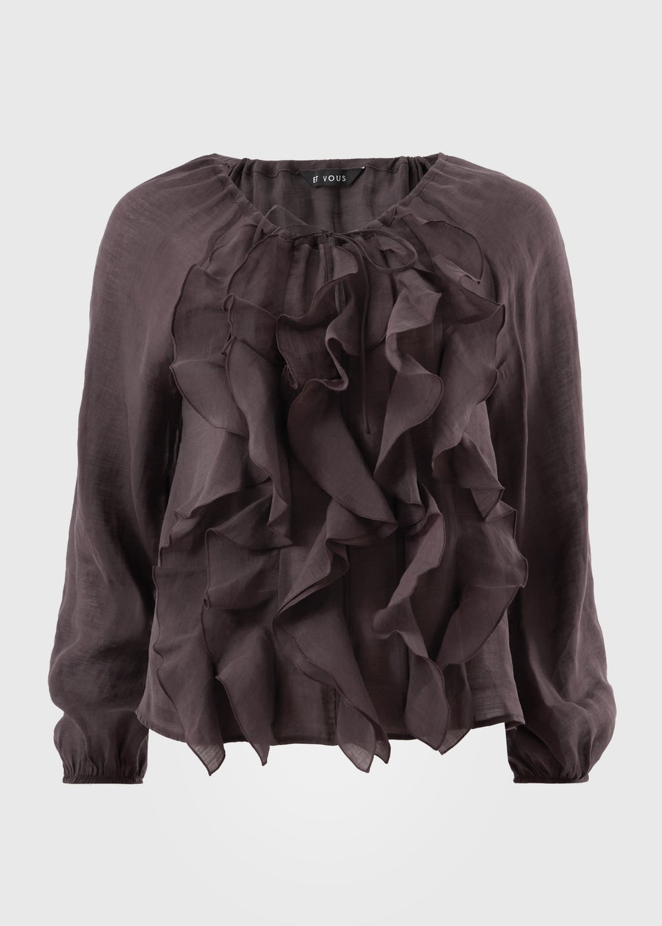 Et Vous Chocolate Brown Statement Frill Blouse