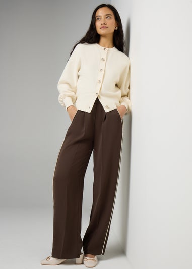 Et Vous Chocolate Brown Side Stripe Trousers