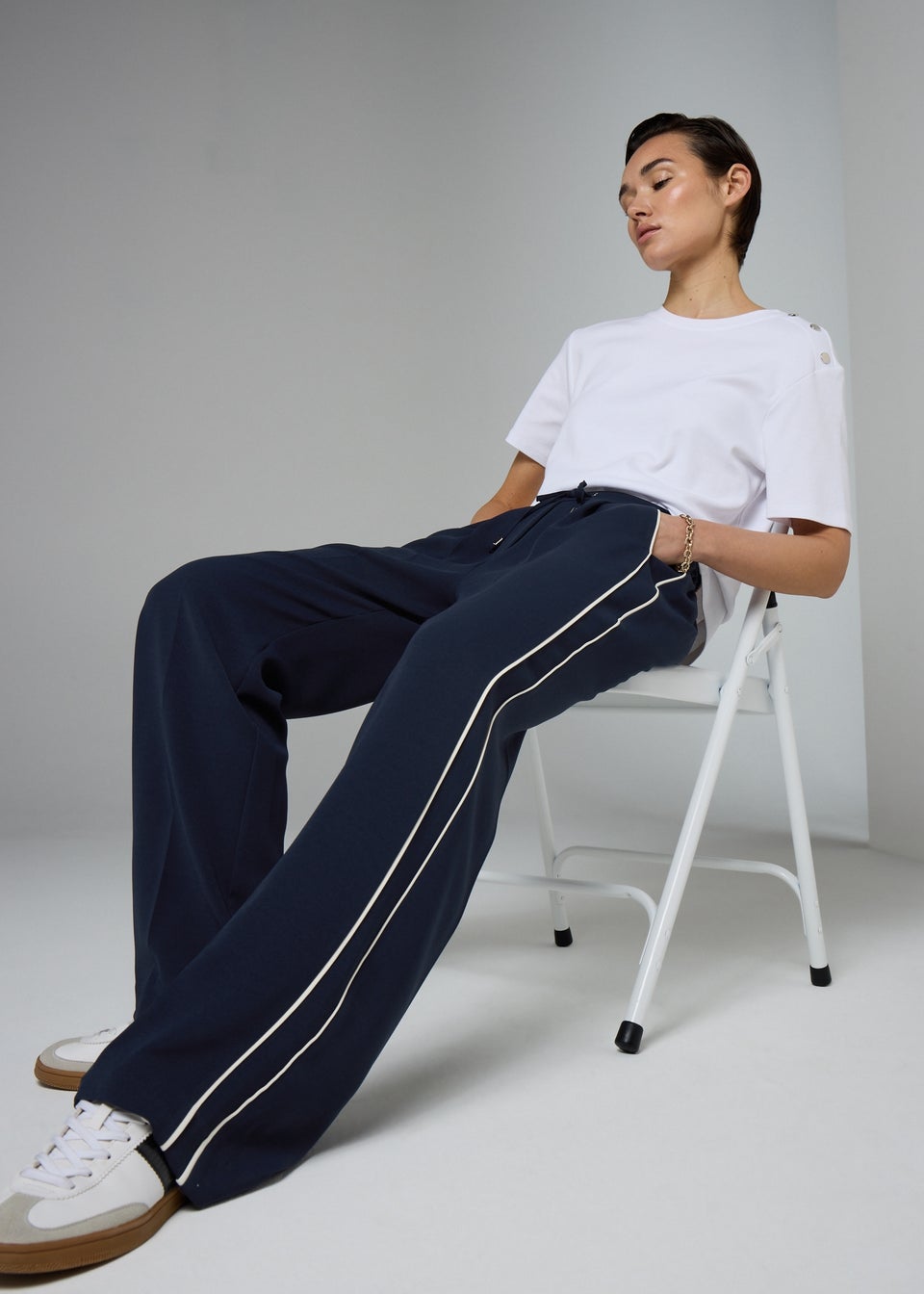 Et Vous Navy Side Stripe Trousers