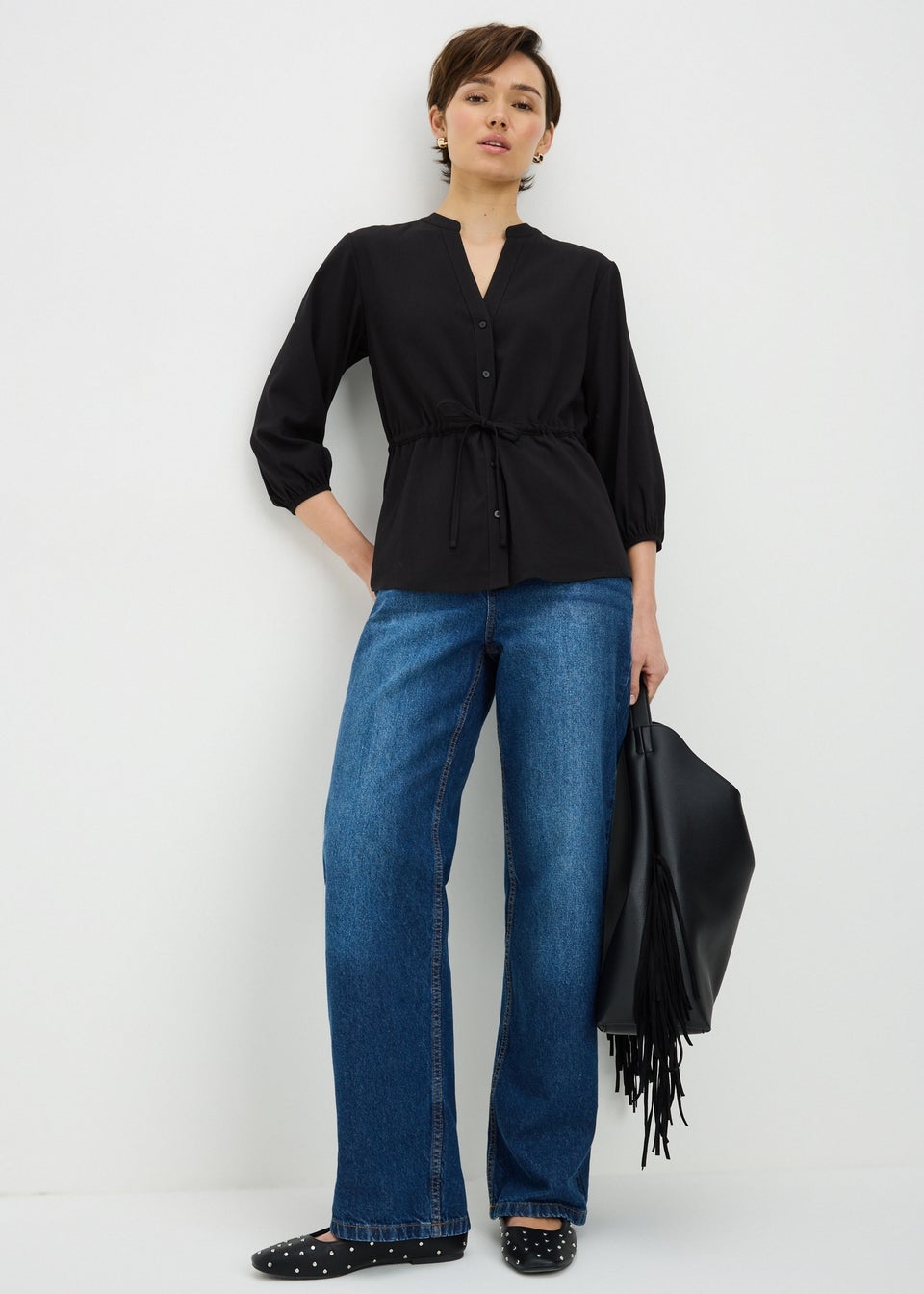 Black Clipper Tie Waist Shirt