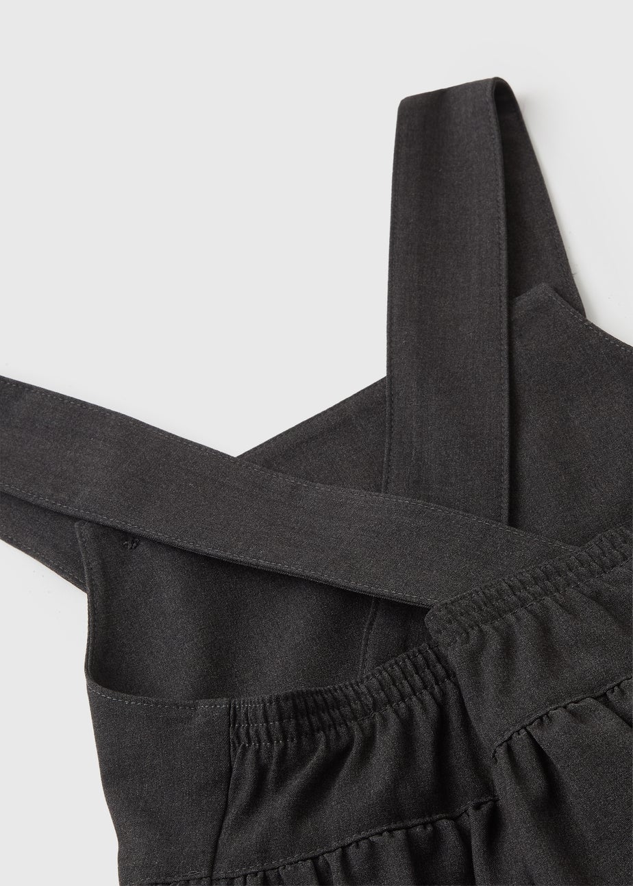 Girls Grey Bow Pocket Pinafore Dress (4-9yrs)