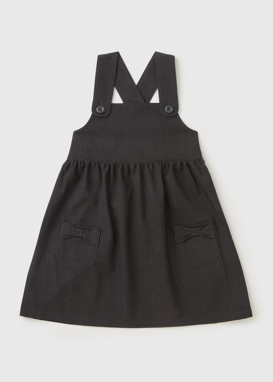 Girls Grey Bow Pocket Pinafore Dress (4-9yrs)