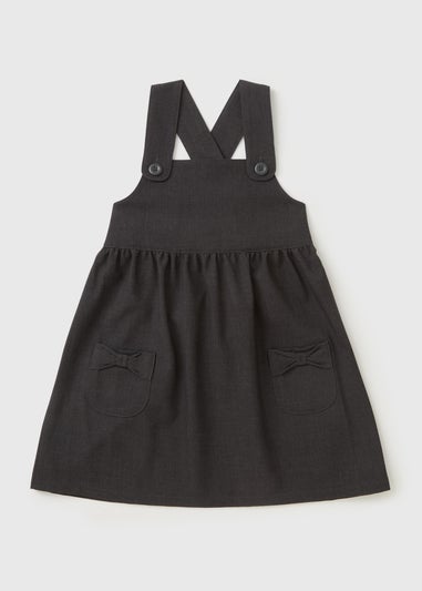 Girls Grey Bow Pocket Pinafore Dress (4-9yrs)
