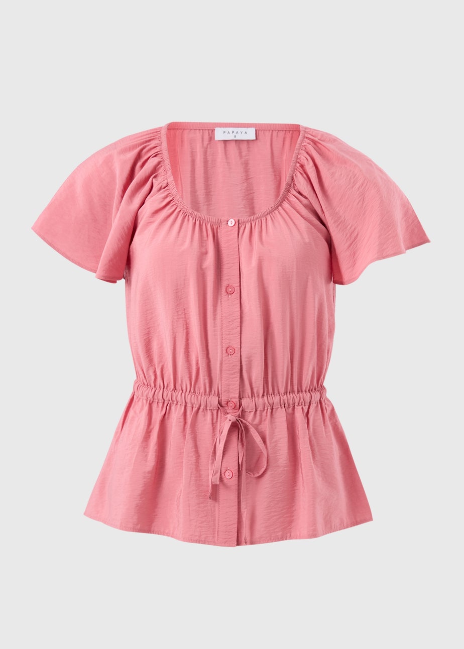 Pink Angel Sleeve Tie Waist Shirt