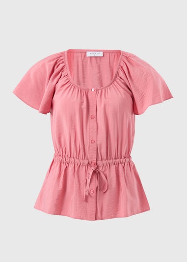 Pink Angel Sleeve Tie Waist Shirt