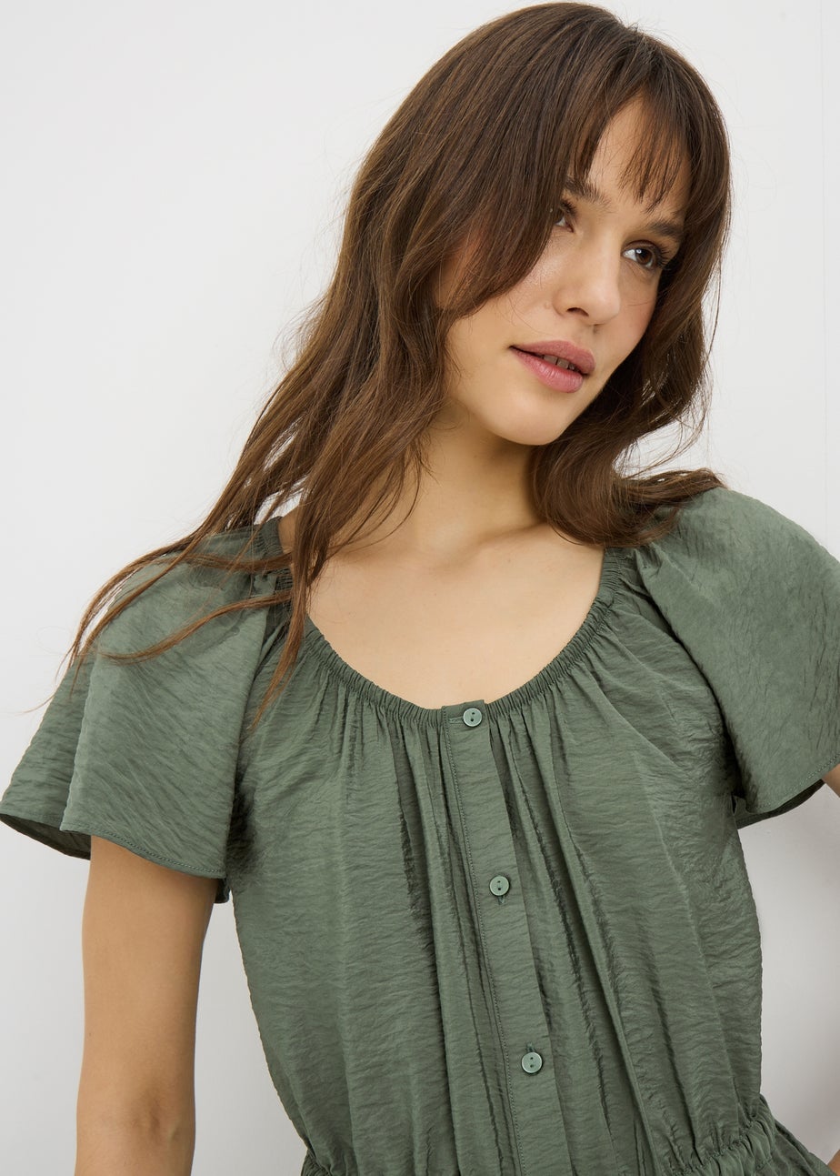 Green Angel Sleeve Tie Waist Shirt