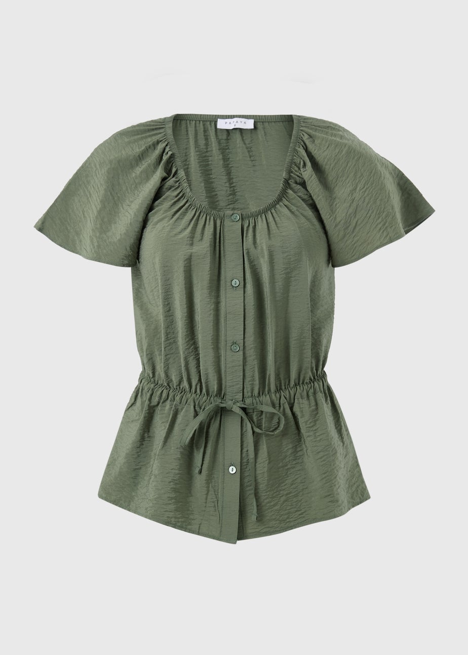 Green Angel Sleeve Tie Waist Shirt