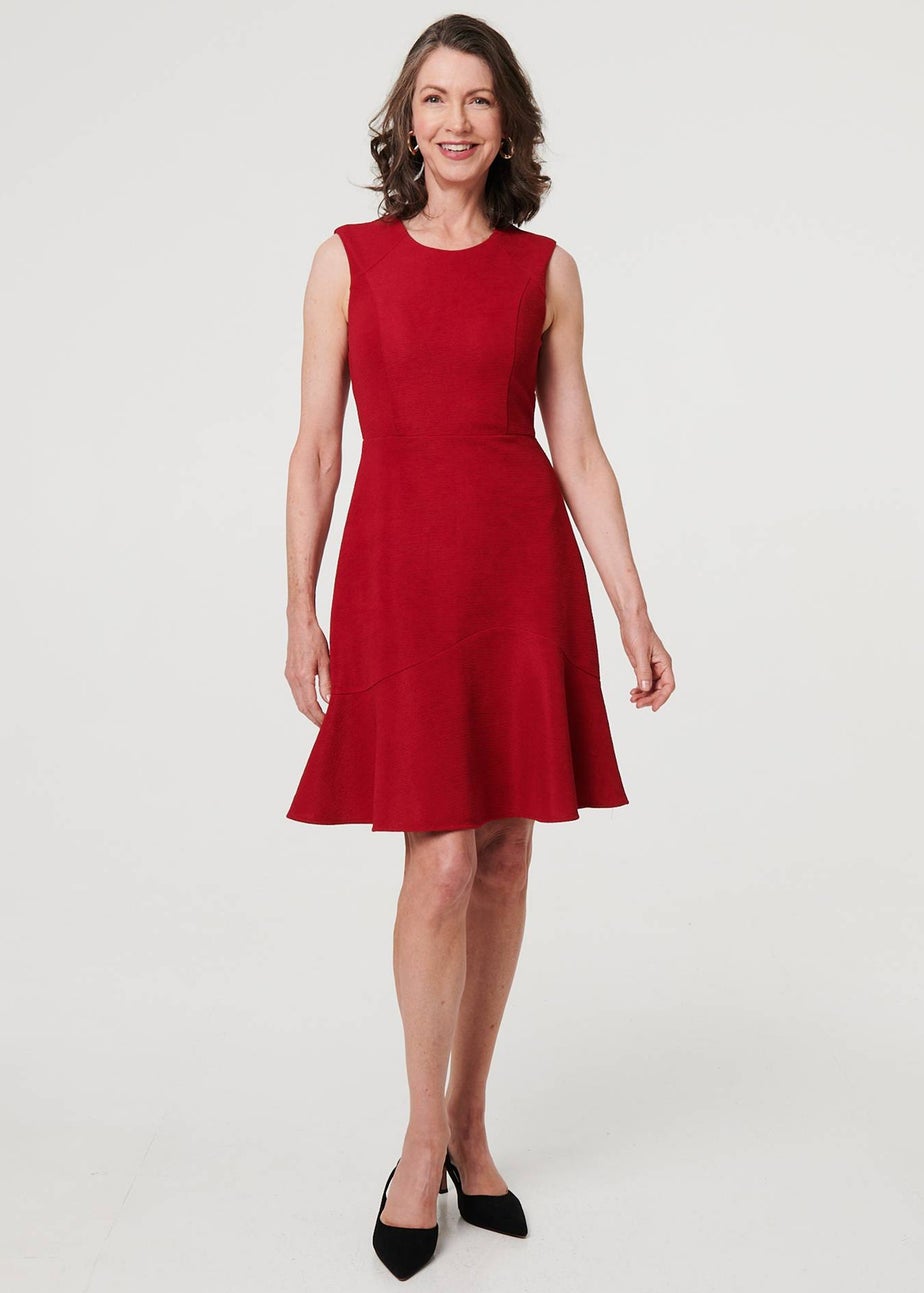 Izabel London Red Textured Sleeveless Short Skater Dress