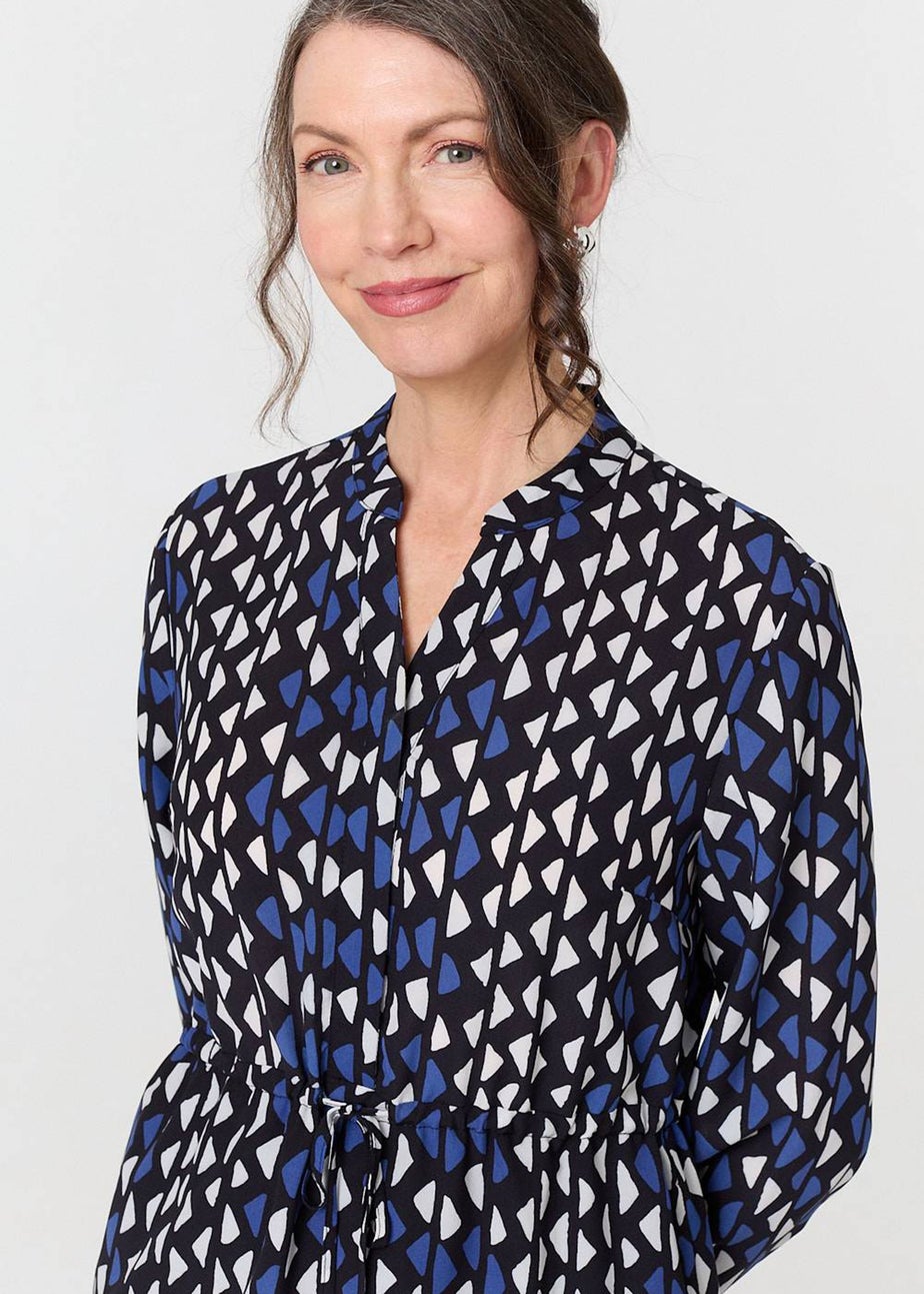 Izabel London Blue Geo Print Tie Waist Knee Length Dress