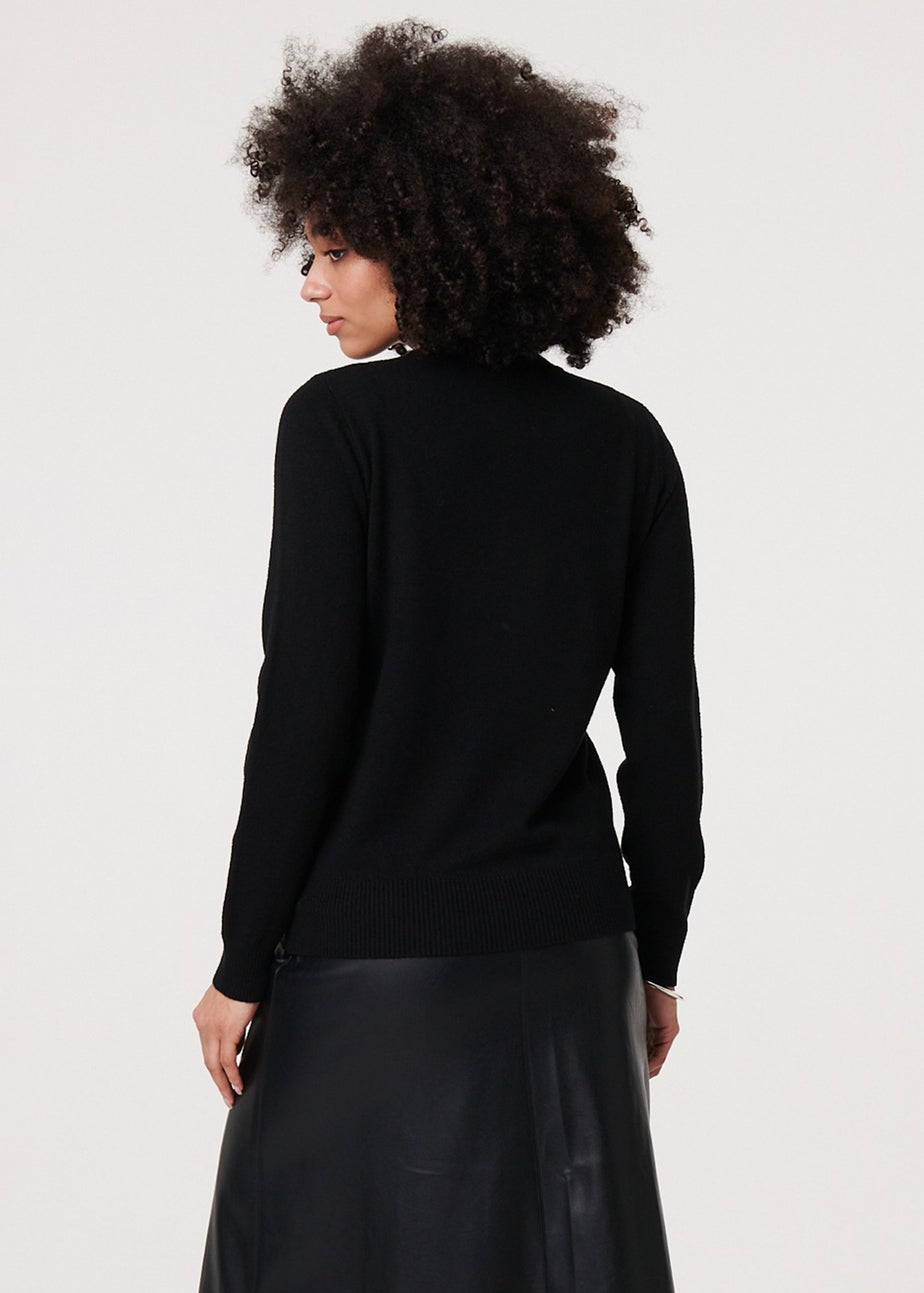 Izabel London Black Textured Knit Slim Fit Jumper
