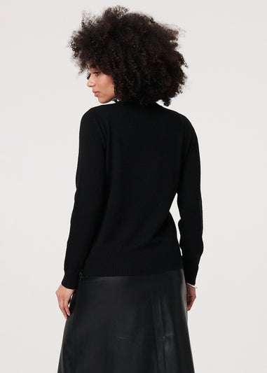 Izabel London Black Textured Knit Slim Fit Jumper