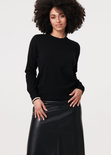 Izabel London Black Textured Knit Slim Fit Jumper