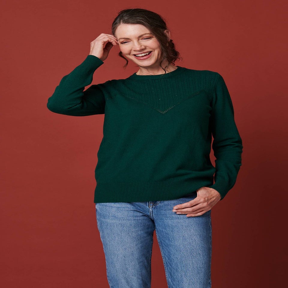 Izabel London Green Textured Knit Slim Fit Jumper